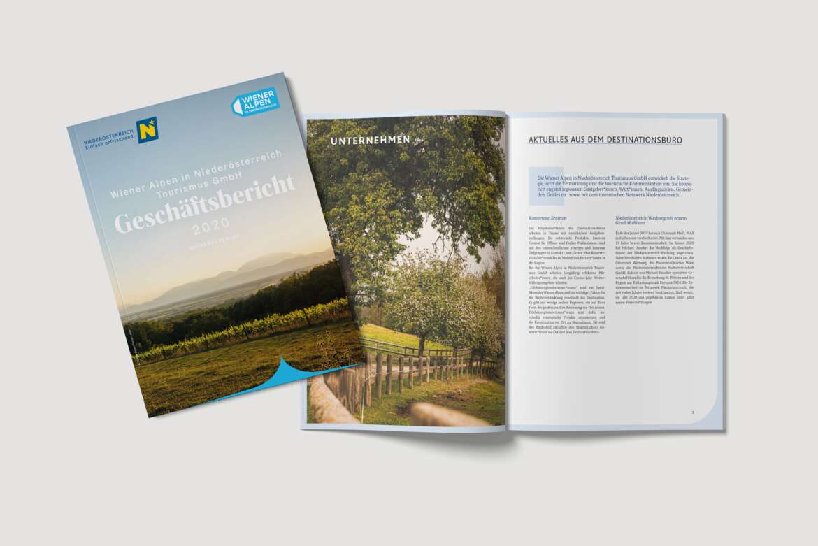 Titelseite und Doppelseite des Wiener Alpen Geschäftsbericht 2020