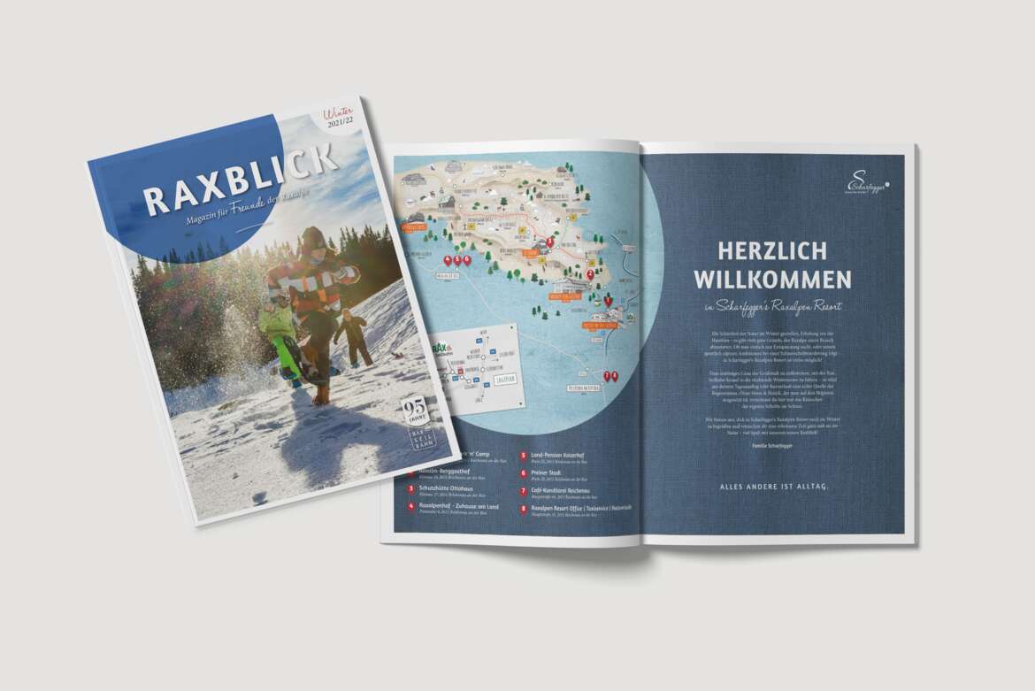 Titelseite und Doppelseite des Winter Raxblicks 2021