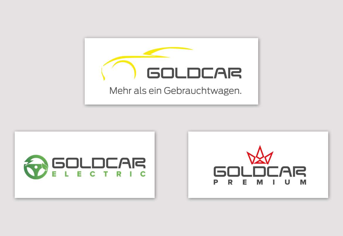 Logos von Goldcar, Goldcar premium und Goldcar electric